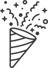Whimsical Celebration Illustration Party Popper with Confetti and Streamers in Monochrome Scheme for Festive Events and Celebratory Occasions