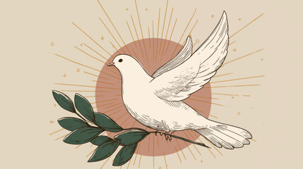 Fototapeta premium Vector dove with olive branch over glowing earth celebrating International Day of Peace worldwide