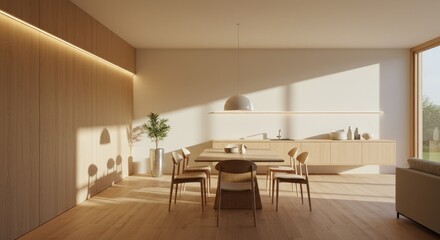 Bright modern interior space sunlight minimalist design