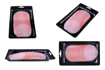 Smoked balyk in plastic packaging on a white isolated background