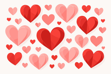 Romantic background with red and pink paper hearts. Valentine's Day or wedding decoration in 3D paper cut style. Love concept vector illustration. Sweet pattern for greeting card.