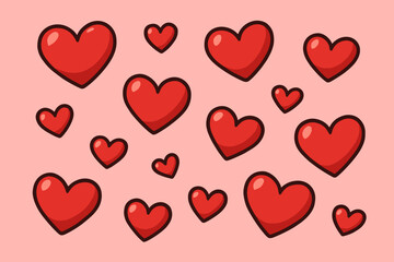 Vibrant red heart cartoon pattern on pink background. Romantic love and affection symbol. Cute Valentine’s Day design. Seamless vector illustration for greeting cards, decor, celebration.