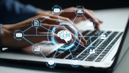 LLM large language model and custom AI solutions. Artificial intelligence driven automation technology. Businessman using laptop computer for training and instructing AI. - Powered by Adobe