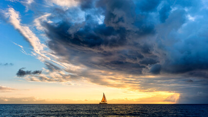Sailboat Storm Ocean Sunset Faith Hope Freedom Challenge Journey Adventure Dramatic Ominous Inspirational Approaching Stormy Clouds Landscape