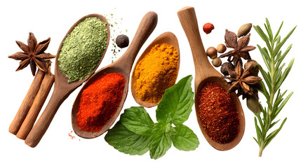 Assorted Colorful Ground Spices on Wooden Spoons