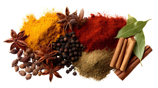 Vibrant Assortment of Ground and Whole Spices Spread Out
