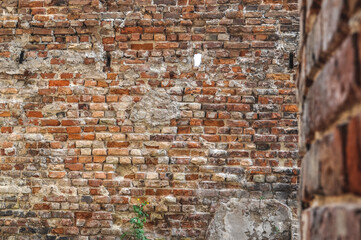old building ruin, damaged brick wall