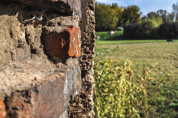 old building ruin, damaged brick wall