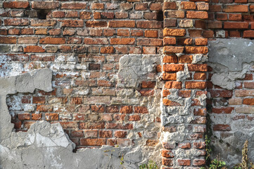 old building ruin, damaged brick wall