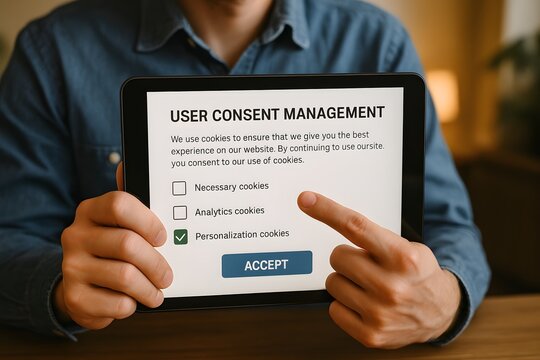 User Consent Management on Tablet, Demonstrating Privacy and Data Control
