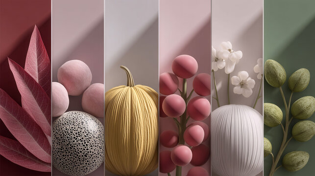 A variety of fruits and vegetables, including apples, oranges, and pumpkins. The colors are bright and vibrant, creating a cheerful and lively atmosphere. The arrangement of the fruits