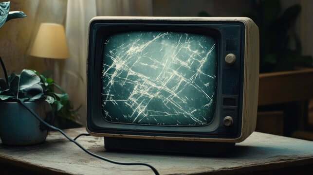 Vintage TV with cracked screen - Powered by Adobe