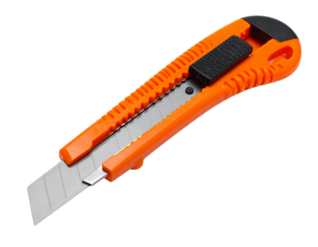 Orange utility cutter isolated on white, tool for cutting paper and materials. - Powered by Adobe