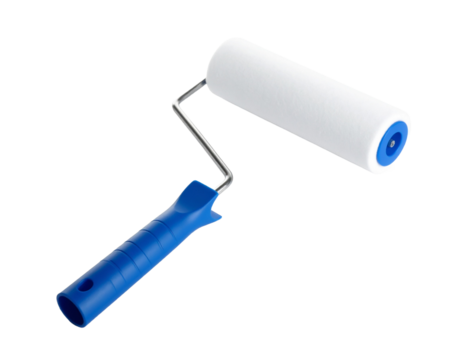 White paint roller brush isolated on white, tool for smooth painting.