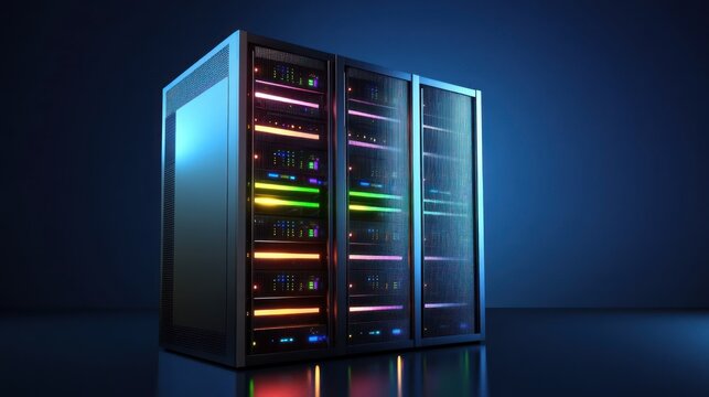 Modern server racks in a dark room