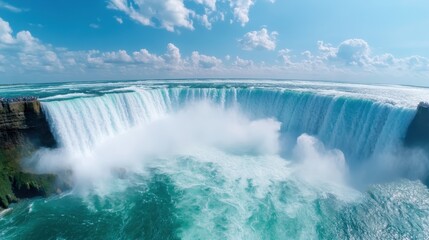 This breathtaking image captures the grandeur of Niagara Falls, showcasing its powerful torrents and turquoise waters, a true marvel of nature that inspires awe and wonder.