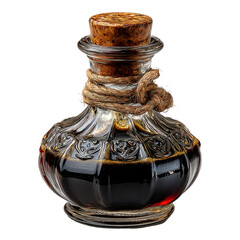 Antique potion bottle liquid medicine glass container cork rope design isolated on transparent background