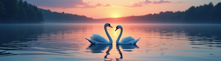 Fototapeta premium Two swans that are swimming in the water