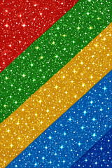 Vibrant Sparkling Glitter Texture Background with Red Green Gold Blue Diagonal Stripes, Festive Shiny Abstract Pattern for Christmas, New Year, Celebrations, Party, Holiday Decoration Vector