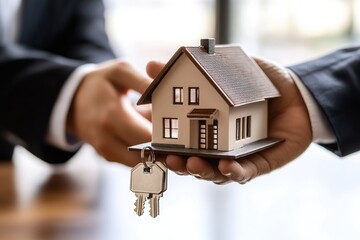 Real estate transaction.  Hands exchange house keys