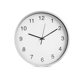 Stylish round wall clock isolated on white