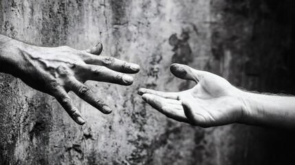 Reaching Hands Expressing Connection and Support on Textured Gray Background