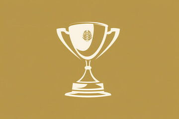 Achievement cup vector logo design with gold and white pedestal