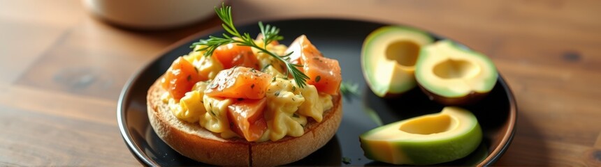 Plate with a sandwich and avocado on it