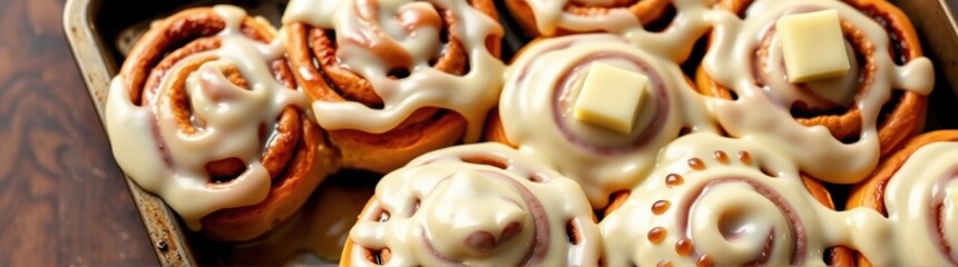 Many rolls with cheese and icing in a box