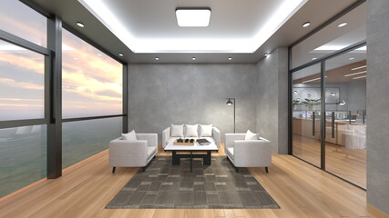 ガラス張りのミーティングルーム　3DCGレンダリング