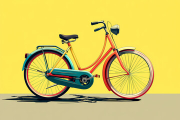 Flat design bicycle emphasizing movement and freedom with bright colors and dynamic angles