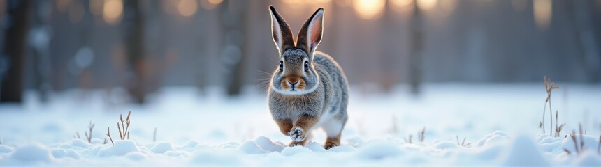 Rabbit that is running through the snow