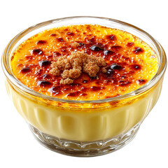 Creme brulee dessert custard caramelized sugar delicious bowl  isolated on transparent background