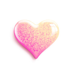 Glossy pink 3d heart icon with glitter isolated on white background. Love symbol for greeting cards, banners for Valentine's Day. Vector illustration