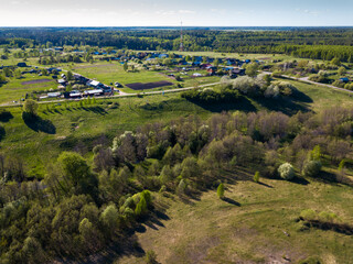 Aerial view of typical village of central Russia. Nikolo-Ushna, Vladimir region