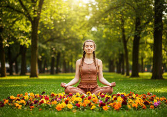 Young woman meditating in park