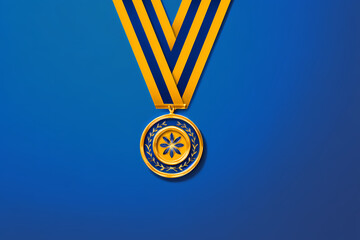 First place medal vector logo with blue and gold ribbon