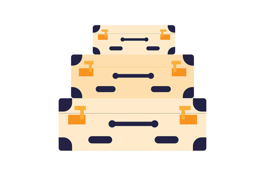 Set of thee vintage suitcases stacked one of top each other. Perfect for summer, vacation, travel, lifestyle, and fashion-themed designs. High-res PNG on transparent background