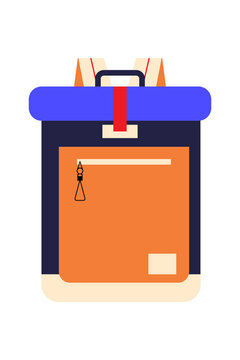 Colorful roll top backpack vector illustration. Blue orange travel adventure rucksack for everyday use or outdoor camping. Perfect for travel and fashion projects. High-res PNG