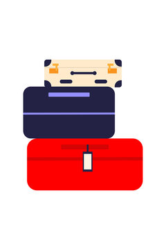 Stacked colorful suitcases mix with travel tags in a fun vector style. Perfect for summer, vacation, travel, lifestyle, and fashion-themed designs. High-res PNG on transparent background