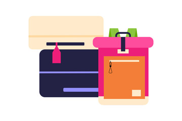 Colorful vector illustration of modern travel backpack and luggage on a transparent background. Ideal for vacation, back-to-school, adventure, or packing-themed designs and digital use. High-res png