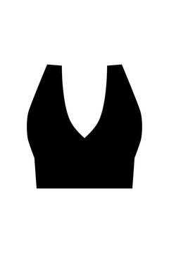 Black sleeveless crop top, deep V-neck. Ideal for fashion, digital art, summer outfit and clothing-themed design. High-res PNG isolated on white background