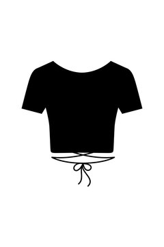 Black crop top with wrap tie front, short sleeves, and round neckline. Isolated on white background, perfect for fashion design, digital art, and social media posts or stickers. High-res PNG