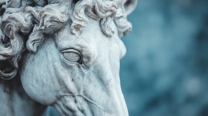 Naklejka premium This stunning marble sculpture of a majestic horse showcases intricate curls and detailed craftsmanship, capturing the beauty and grace of equine form in timeless stone.