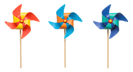 Colorful pinwheels spinning in a playful outdoor setting, evoking childhood joy and vibrant summer days