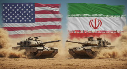 The United States and Iran in confrontation with tanks
