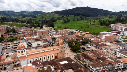 San Pedro de los Milagros, Antioquia, Colombia. June 16, 2025. Aerial view from a drone, with a...