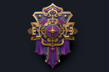 Fototapeta premium Prize badge vector logo with shield elements and purple gold color scheme