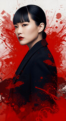 Feminine power and rebellion captured in bold red strokes and dark artistic chaos. Striking abstract portrait.