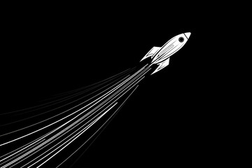 Rocket vector logo design with propulsion lines in black and white